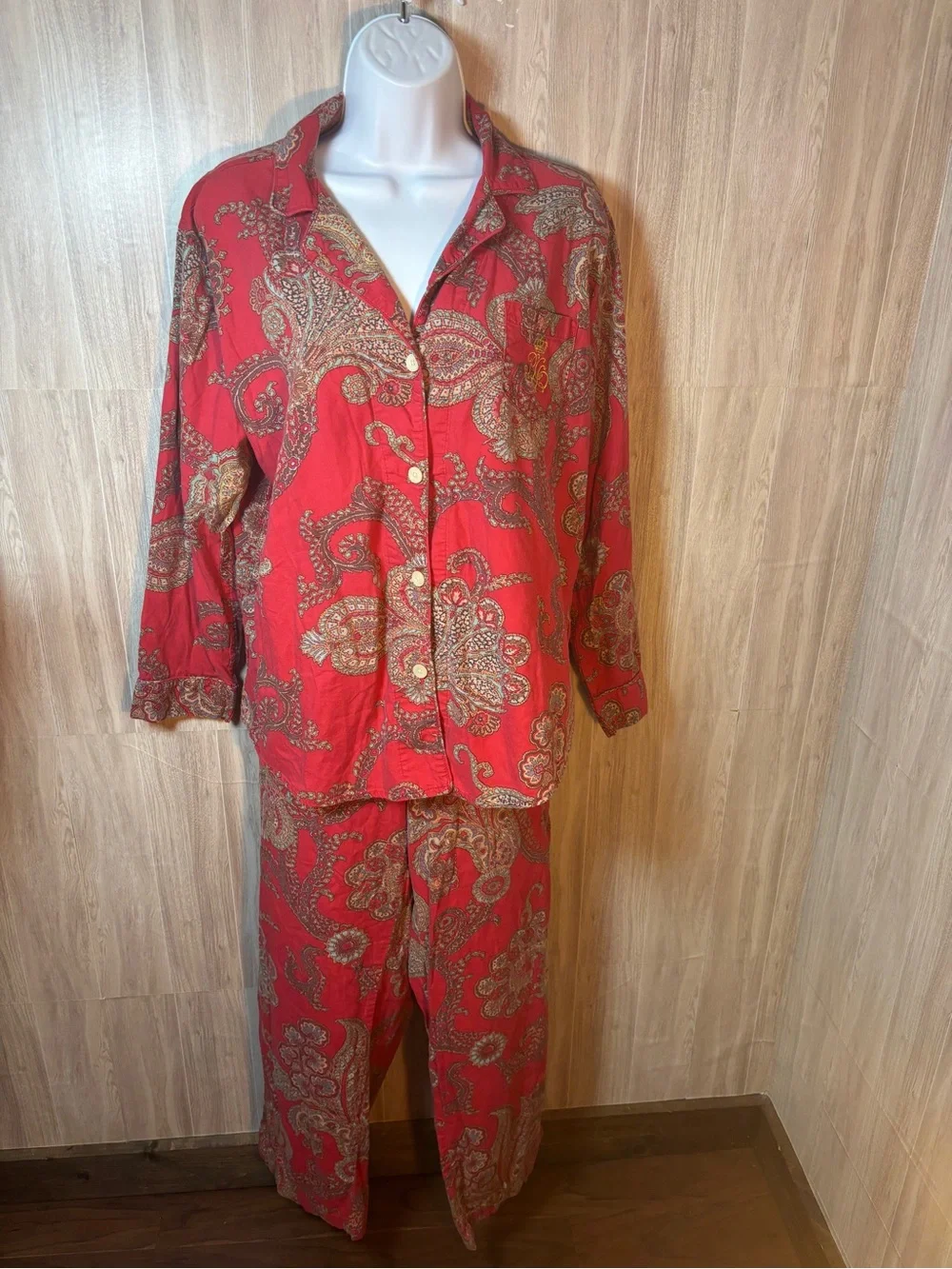 Lauren Ralph Lauren Red Paisley Cotton Modal Pajama Set Size L